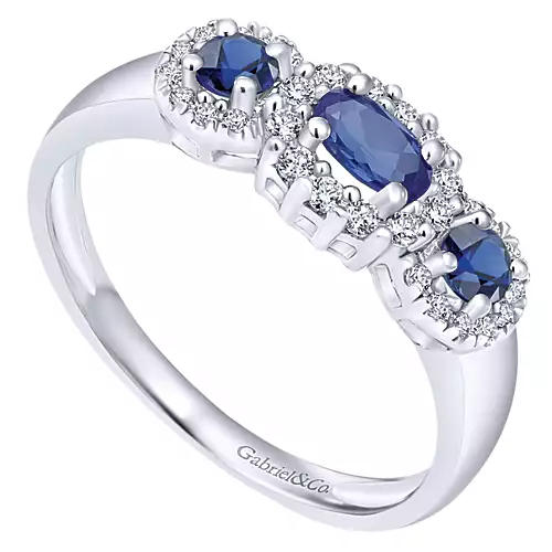 Gabriel 14k White Gold 0.52 Ct Sapphire, 0.24 Ct Diamond Ring