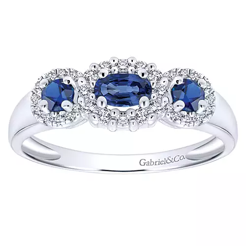 Gabriel 14k White Gold 0.52 Ct Sapphire, 0.24 Ct Diamond Ring