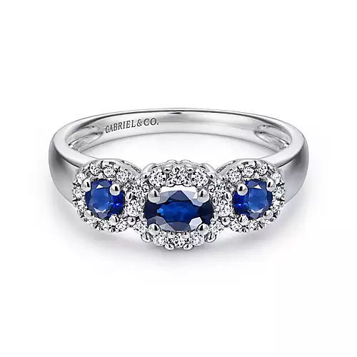 Gabriel 14k White Gold 0.52 Ct Sapphire, 0.24 Ct Diamond Ring