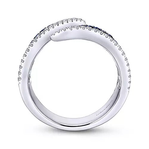 14k White Gold 1.34Ct Sapphire, 0.20Ct Diamond By Pass Ring