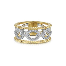 Load image into Gallery viewer, Gabriel 14K White-Yellow Gold 0.43 Ct Diamond Link and Twisted Rope Ring
