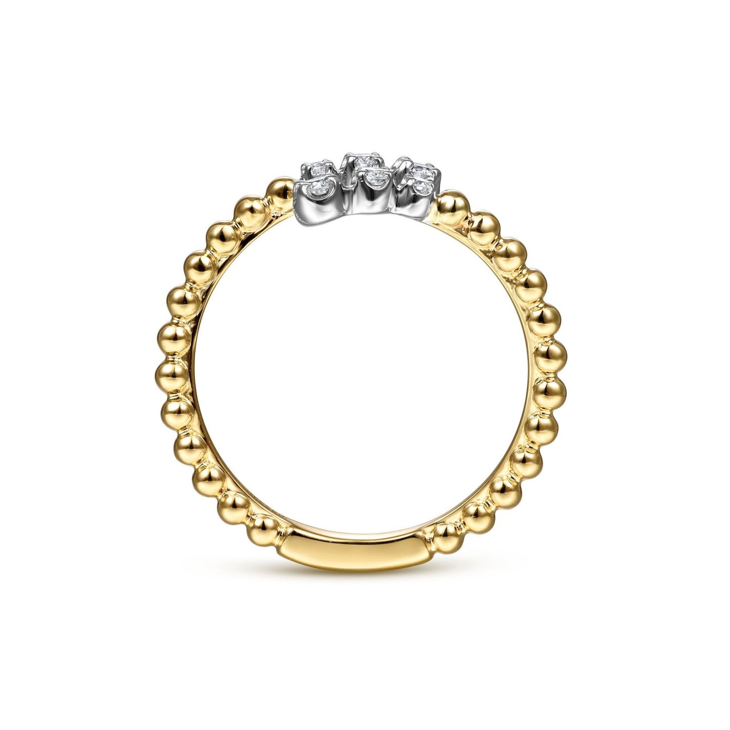 14K White-Yellow Gold Bujukan Ball and 0.13Ct Diamond Open Bypass Ring