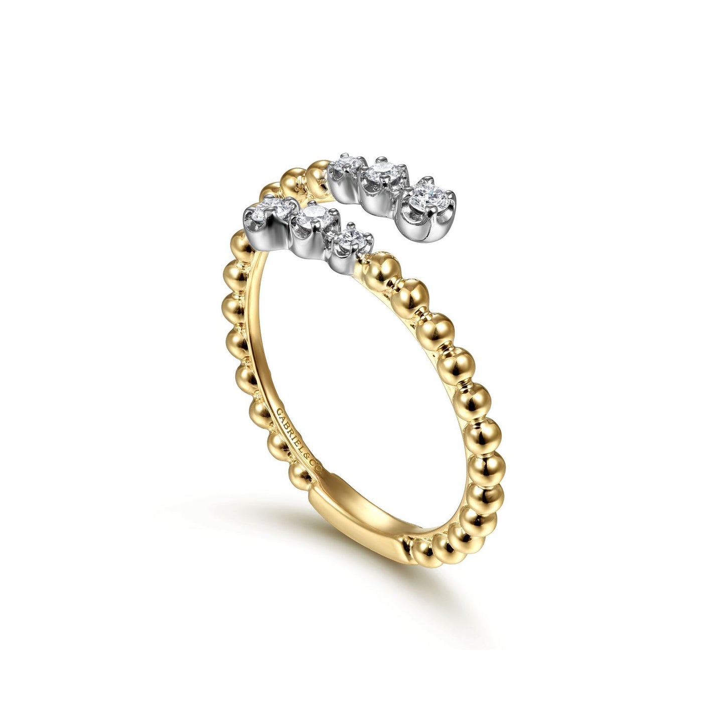 14K White-Yellow Gold Bujukan Ball and 0.13Ct Diamond Open Bypass Ring