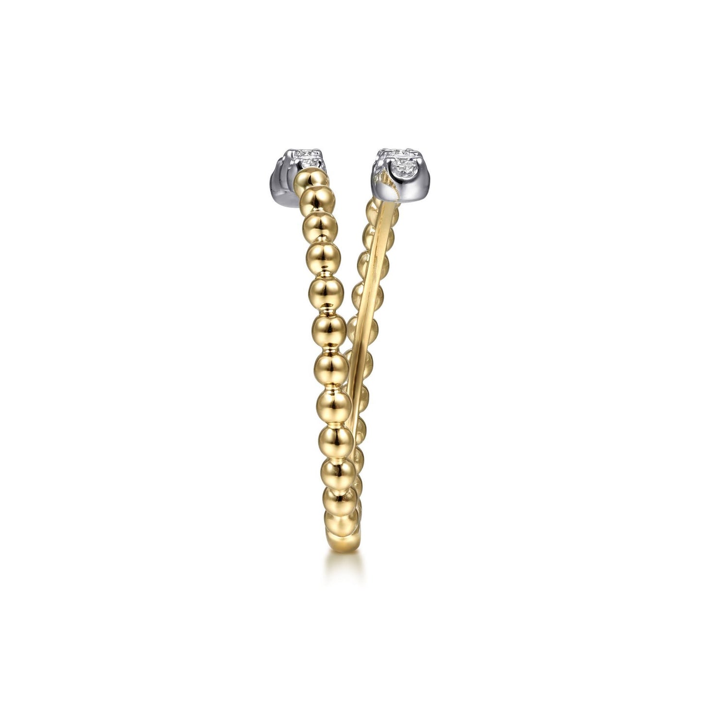 14K White-Yellow Gold Bujukan Ball and 0.13Ct Diamond Open Bypass Ring