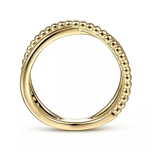 14K Yellow Gold Bujukan Bead Criss Cross Ring