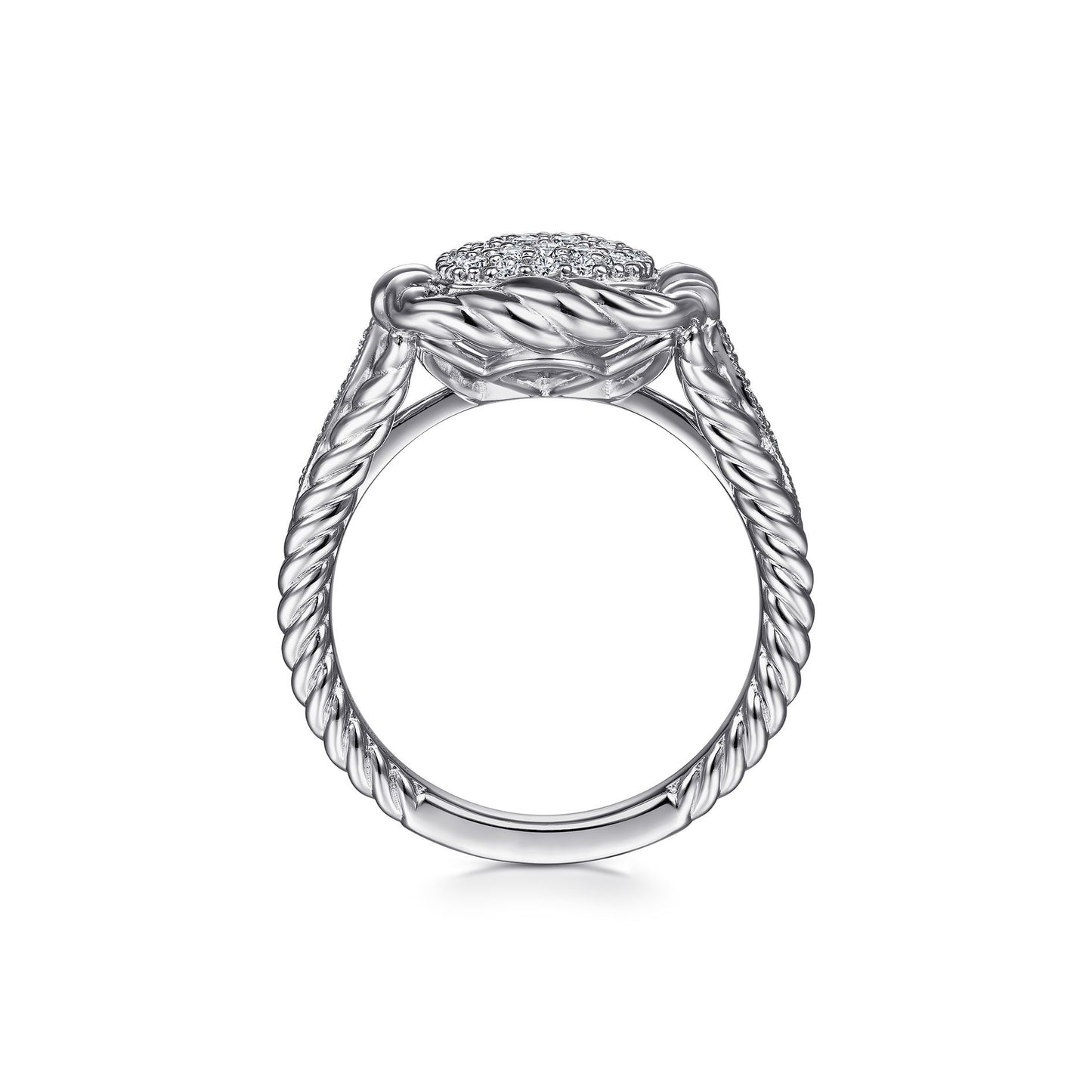 Sterling Silver 0.35 Ct Diamond Pavé Twisted Rope Framed Ring, Size 6.5