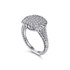 Sterling Silver 0.35 Ct Diamond Pavé Twisted Rope Framed Ring, Size 6.5