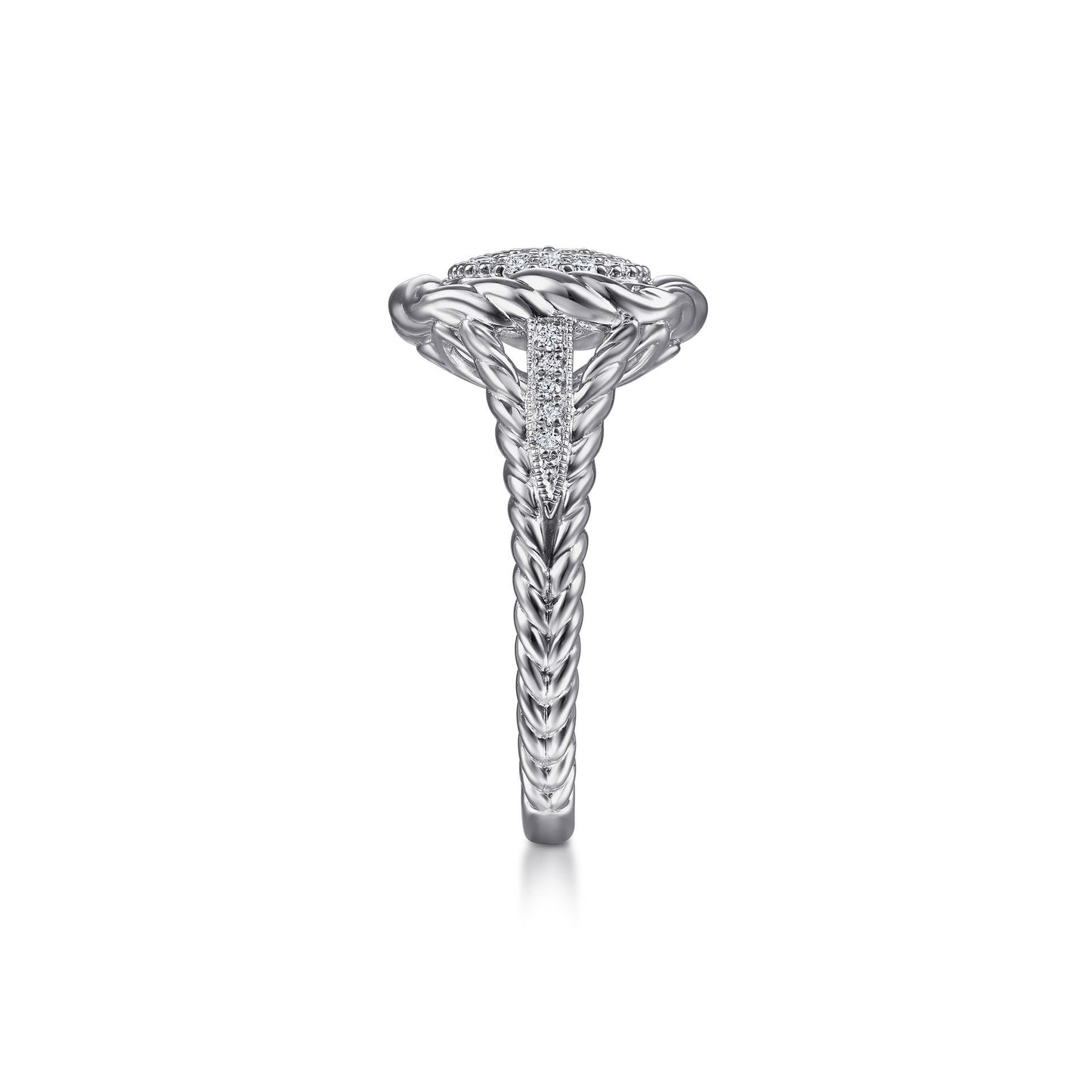 Sterling Silver 0.35 Ct Diamond Pavé Twisted Rope Framed Ring, Size 6.5