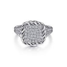 Load image into Gallery viewer, Sterling Silver 0.35 Ct Diamond Pavé Twisted Rope Framed Ring, Size 6.5
