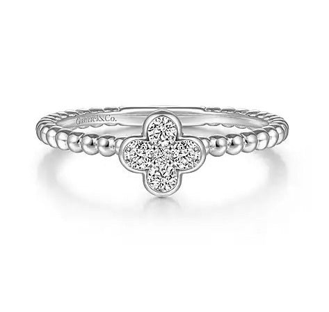 14k Gold 0.18Ct Diamond Clover Bujukan Bean Ring, Available in White and Yellow Gold