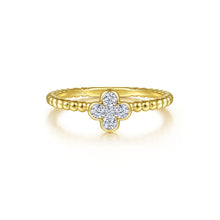 Load image into Gallery viewer, 14k Gold 0.18Ct Diamond Clover Bujukan Bean Ring, Available in White and Yellow Gold
