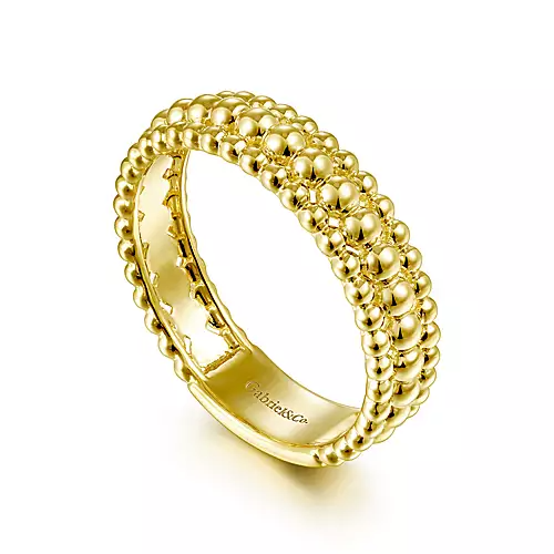 14K Yellow Gold Three Row Bujukan Bead Ring