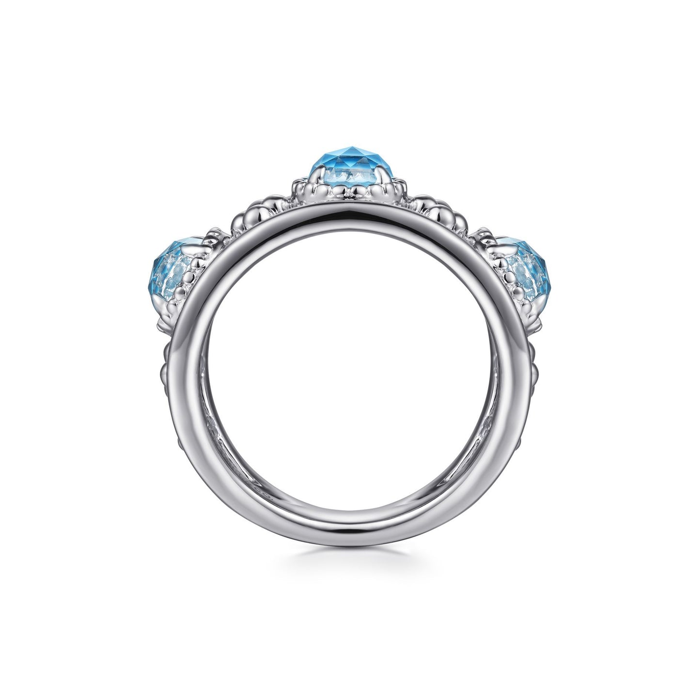 Gabriel Sterling Silver Rock Crystal and Turquoise Station Ring