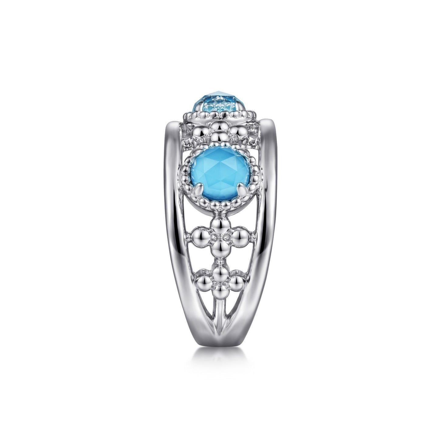 Gabriel Sterling Silver Rock Crystal and Turquoise Station Ring
