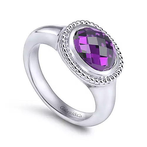 Sterling Silver Rhodium Plated Amethyst Ring