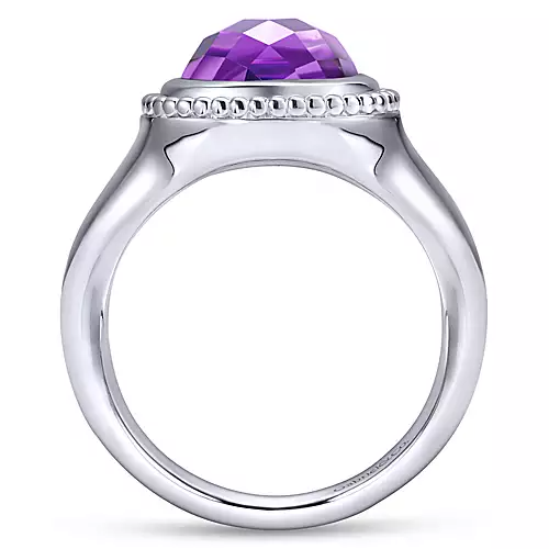 Sterling Silver Rhodium Plated Amethyst Ring