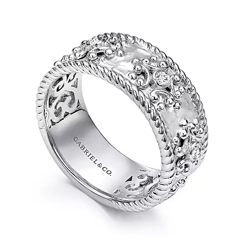 Gabriel Sterling Silver 0.08Ct Diamond Band