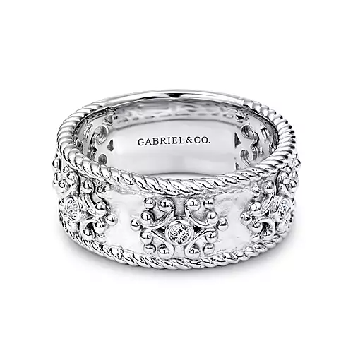 Gabriel Sterling Silver 0.08Ct Diamond Band