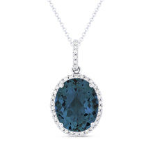 Load image into Gallery viewer, 14k Blue Topaz and 0.12 Diamond Pendant, Available in White and Yellow Gold
