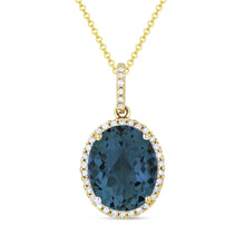 Load image into Gallery viewer, 14k Blue Topaz and 0.12 Diamond Pendant, Available in White and Yellow Gold
