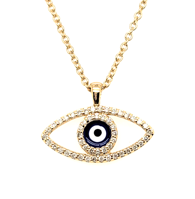 14k Yellow Gold 0.15Ct Diamond and Enamel Eye Pendant