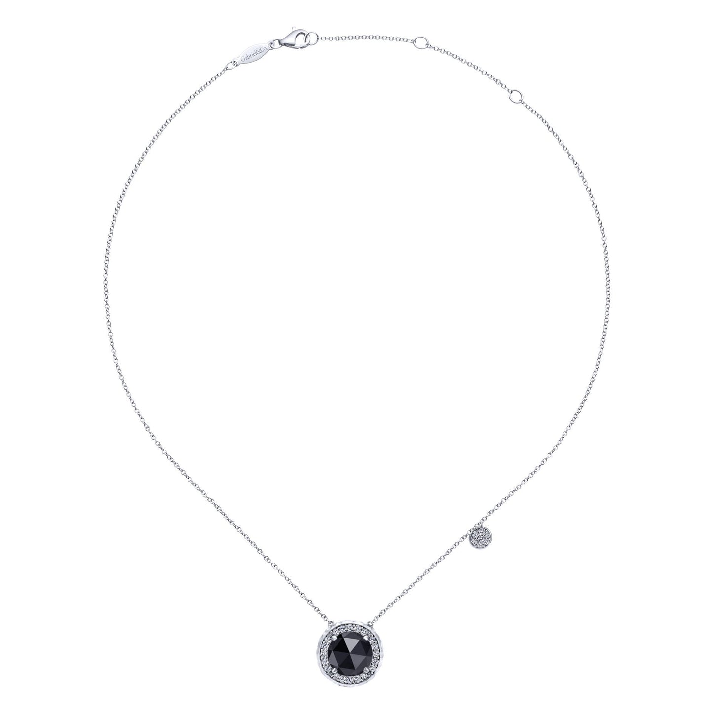 Gabriel Sterling Silver Onyx & Rock Crystal 3.90 Ct, White Sapphire .53 Ct Necklace