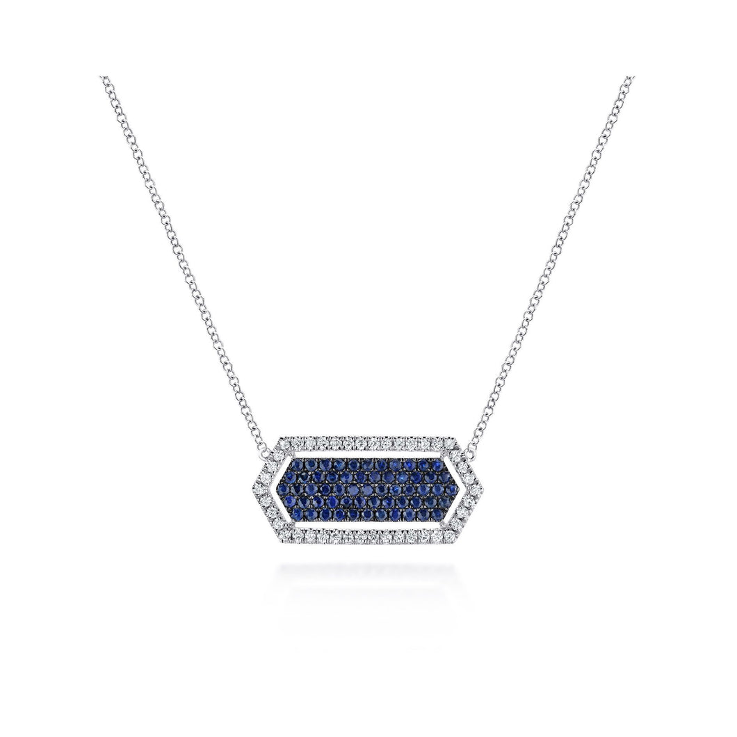 Gabriel 14k White Gold sapphire 0.69 ct, diamond 0.32 Ct Necklace