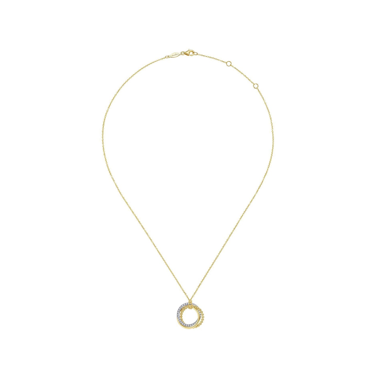 Gabriel 14K Yellow-White Gold Interlocking Circles Pendant Necklace with 0.26 ct Diamond Pavé