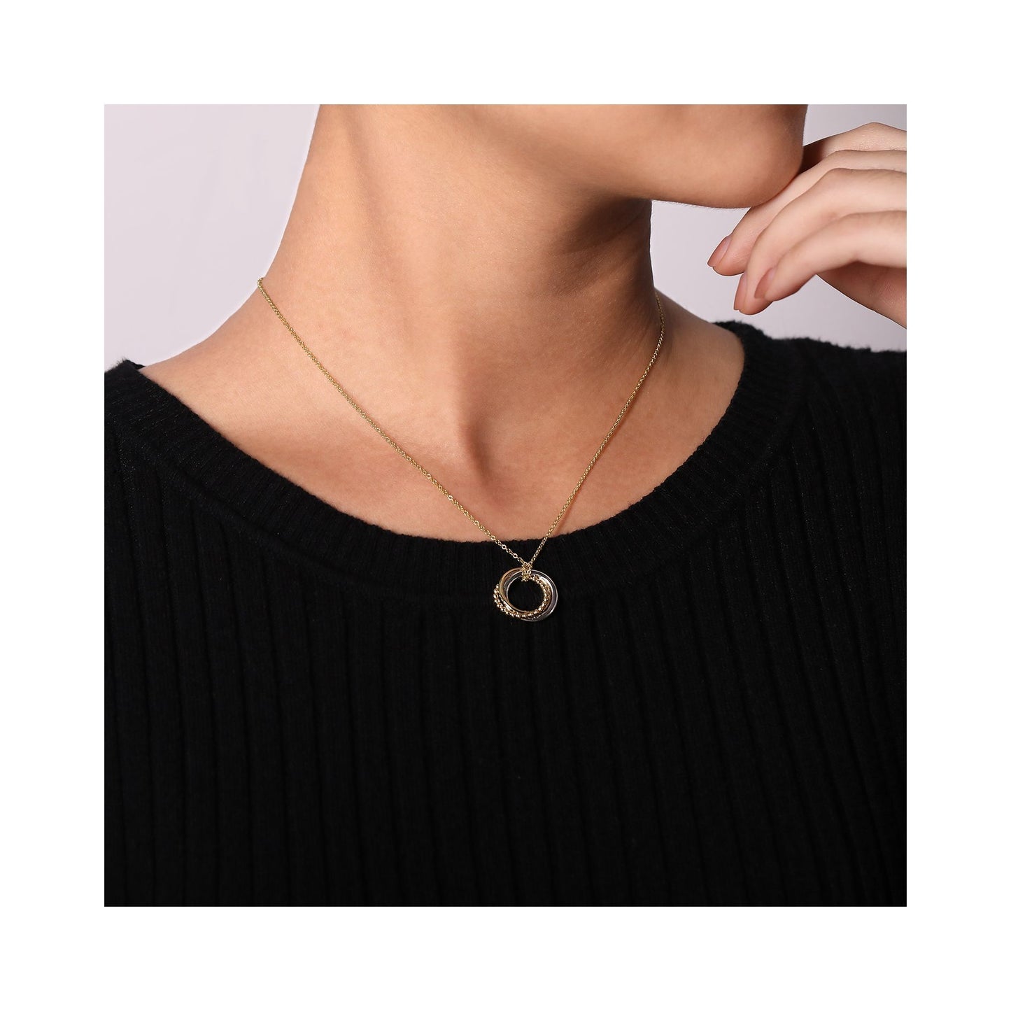 Gabriel 14K Yellow-White Gold Interlocking Circles Pendant Necklace with 0.26 ct Diamond Pavé