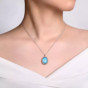 Gabriel Sterling Silver Rock Crystal and Turquoise Pendant Necklace