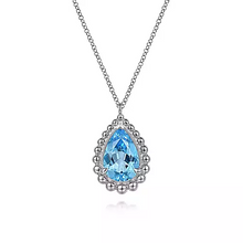 Load image into Gallery viewer, Gabriel Sterling Silver Faceted Swiss Blue Topaz Pear Shape Bujukan Necklace
