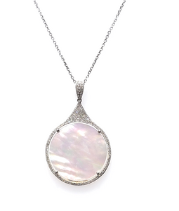 14k White Gold Mother of Pearl and 0.53t Diamond Pendant