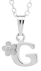 Sterling Silver initial Pendant with diamond and Flower