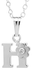Sterling Silver initial Pendant with diamond and Flower