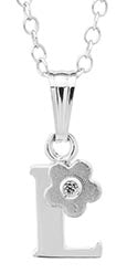 Sterling Silver initial Pendant with diamond and Flower