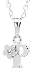 Sterling Silver initial Pendant with diamond and Flower
