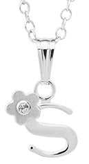 Sterling Silver initial Pendant with diamond and Flower