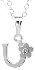 Sterling Silver initial Pendant with diamond and Flower