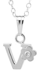 Sterling Silver initial Pendant with diamond and Flower