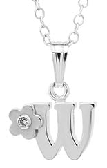 Sterling Silver initial Pendant with diamond and Flower