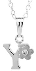 Sterling Silver initial Pendant with diamond and Flower