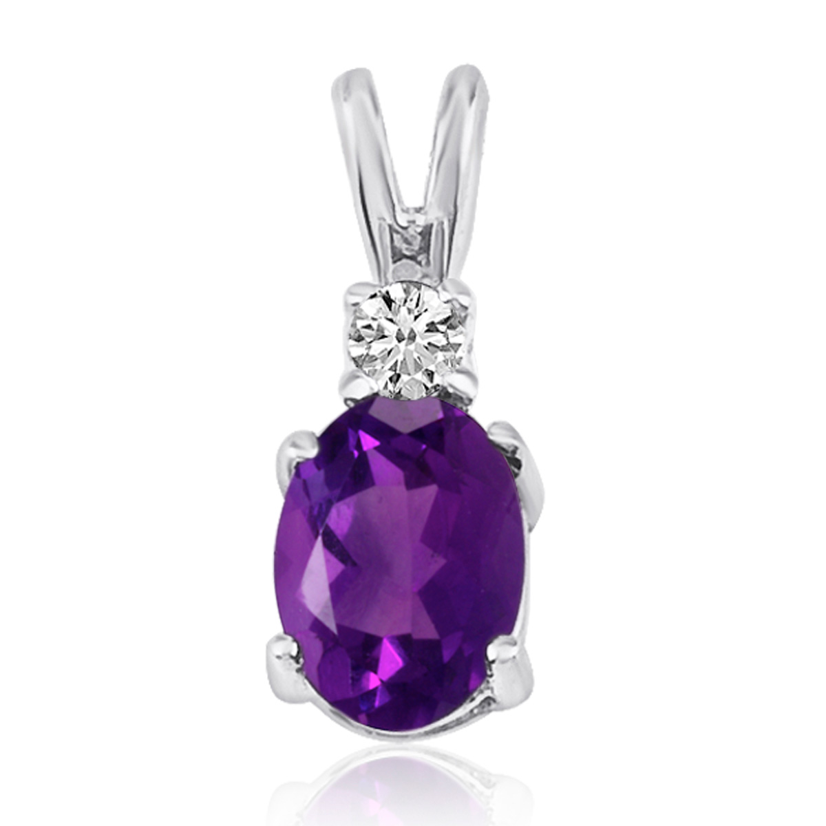 14k White Gold Amethyst 10*8mm, 0.05 Ct Diamond Pendant