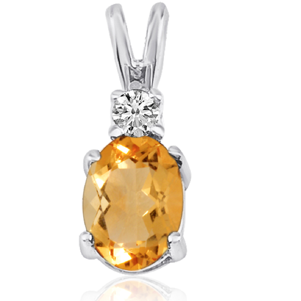 14k White Gold 2.39 Ct Citrine, 0.05 Ct Diamond Pendant