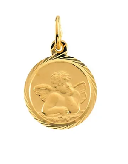 14k Yellow Gold 12mm Guardian Angel Medal