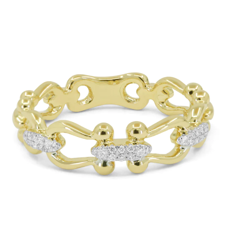 14k Yellow Gold 0.09Ct Three section Diamond Ring with 30 Diamonds