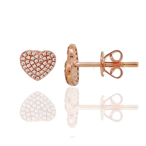 14k Gold 0.25 Ct Diamond Heart Stud Earring, Available in White, Rose and Yellow Gold