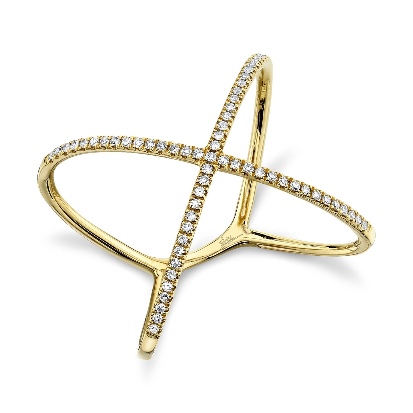 14k Gold 0.18 Ct Diamond X Ring, Available in White and Yellow Gold
