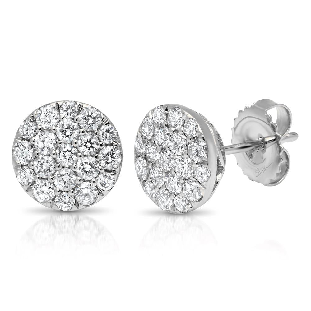 14k Gold 1.01 Ct Diamond Pave Circle Stud Earring, Available in White, Rose and Yellow Gold