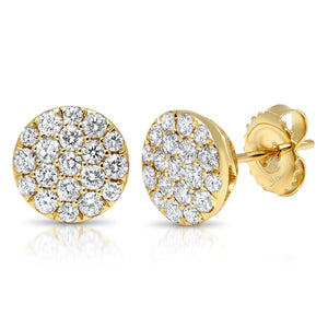 14k Gold 1.01 Ct Diamond Pave Circle Stud Earring, Available in White, Rose and Yellow Gold