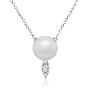 14k Gold Pearl and 0.11ct Diamond Pendant, Available in White, Rose and Yellow Gold